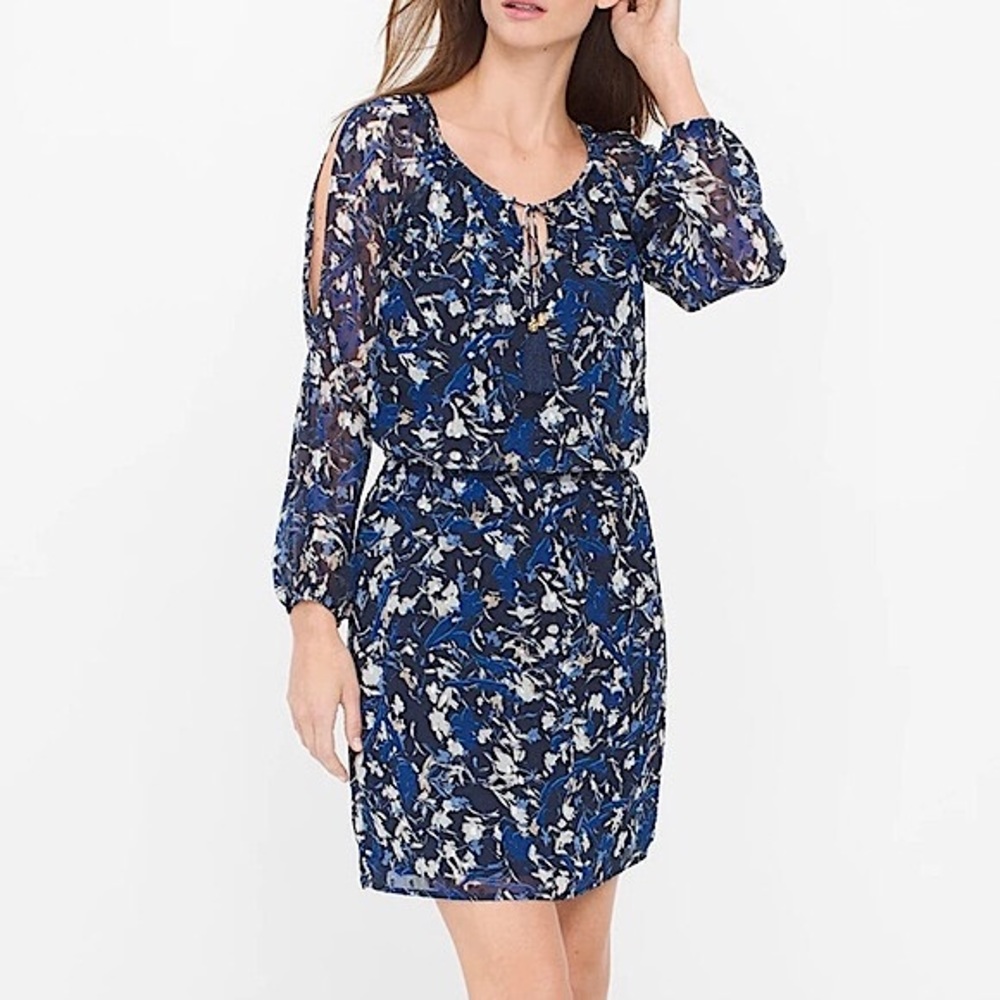 WHBM SLIT-SLEEVE ABSTRACT FLORAL DRESS